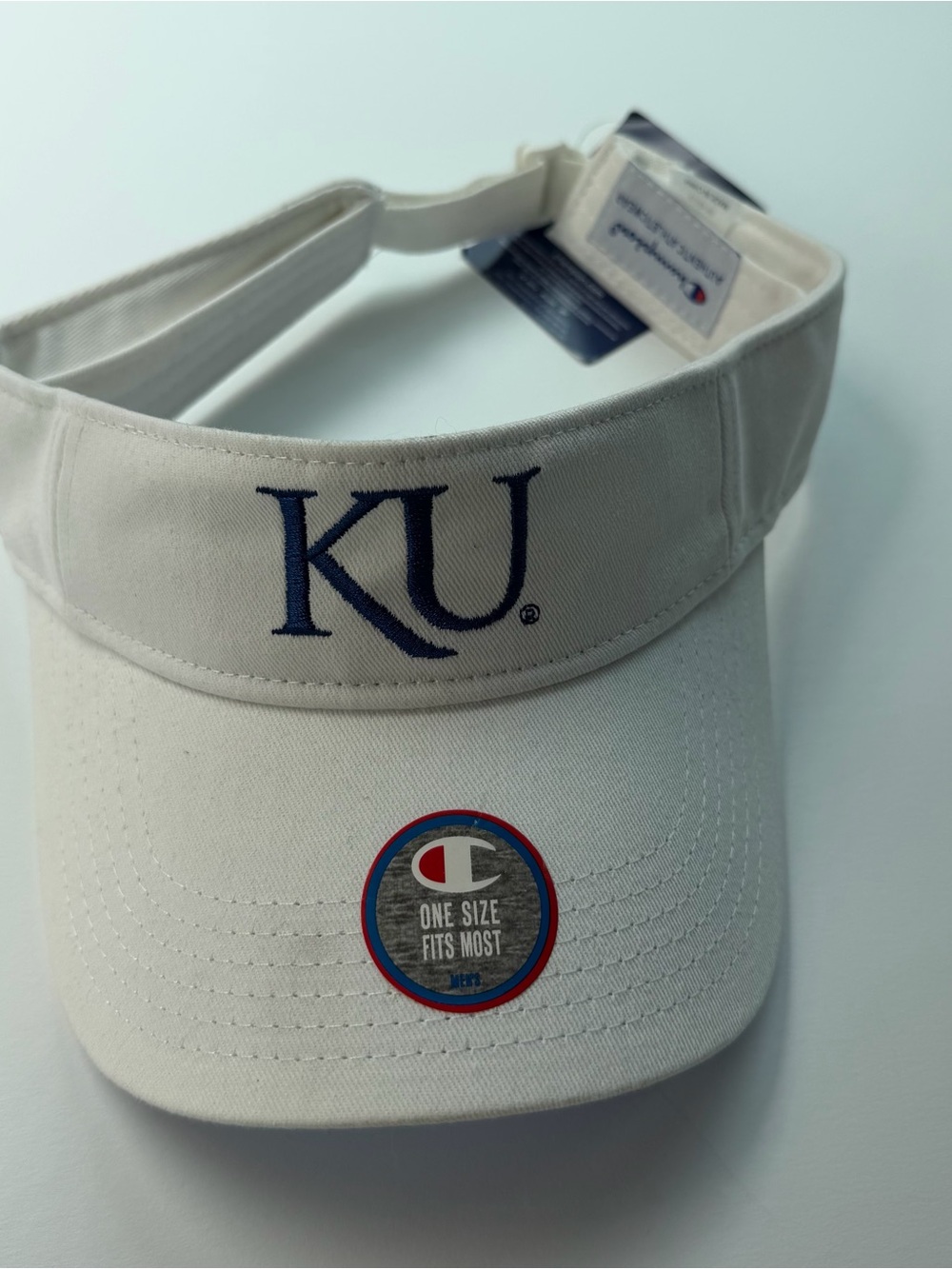 NWT University of Kansas Jayhawks White Tennis Golf Adjustable Visor Champion